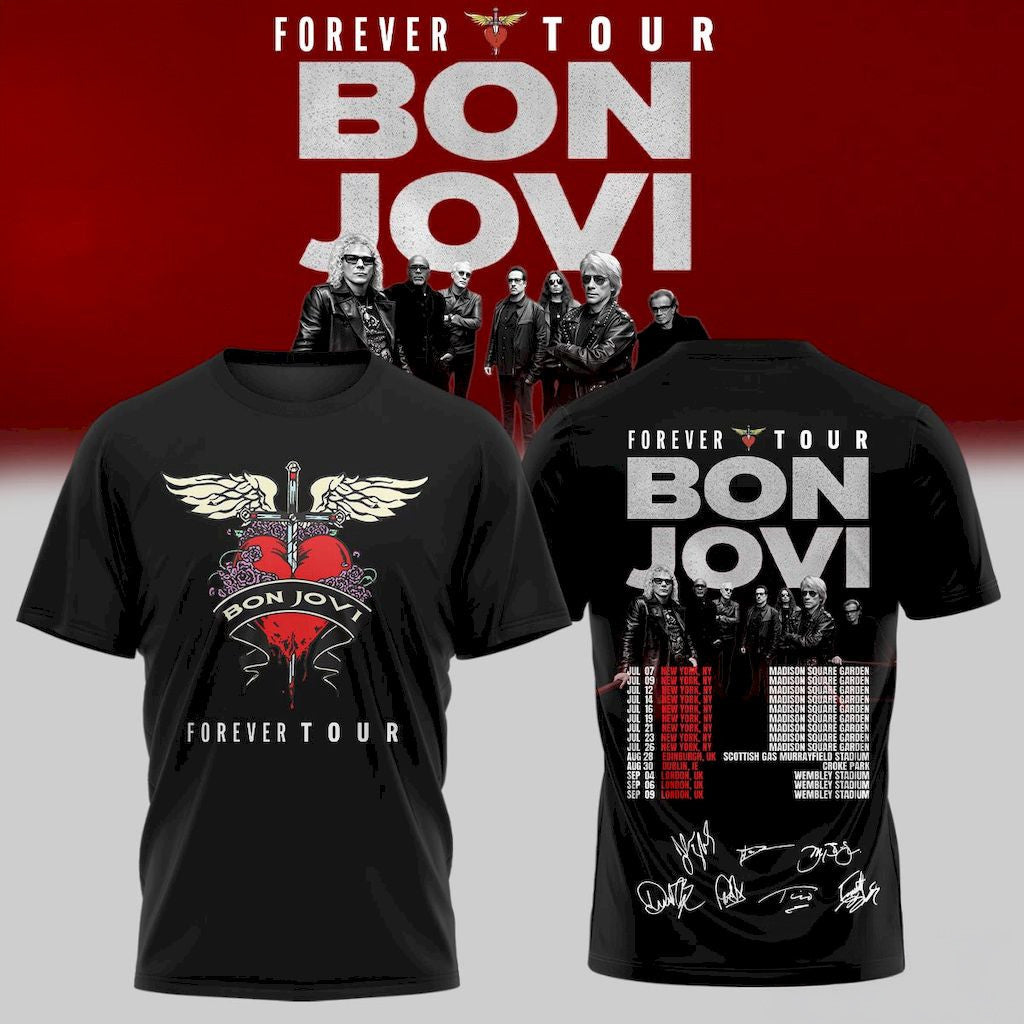 Bon Jovi Forever Tour 2026 Signature Graphic T-Shirt Bon Jovi Merch Gift For Music Lovers - Merchluma
