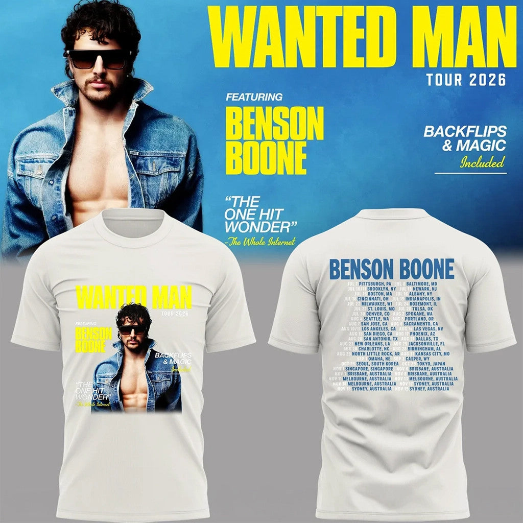 Benson Boone Merch 2026 Wanted Man Tour T-Shirt Best Gifts For Music Lovers - Merchluma