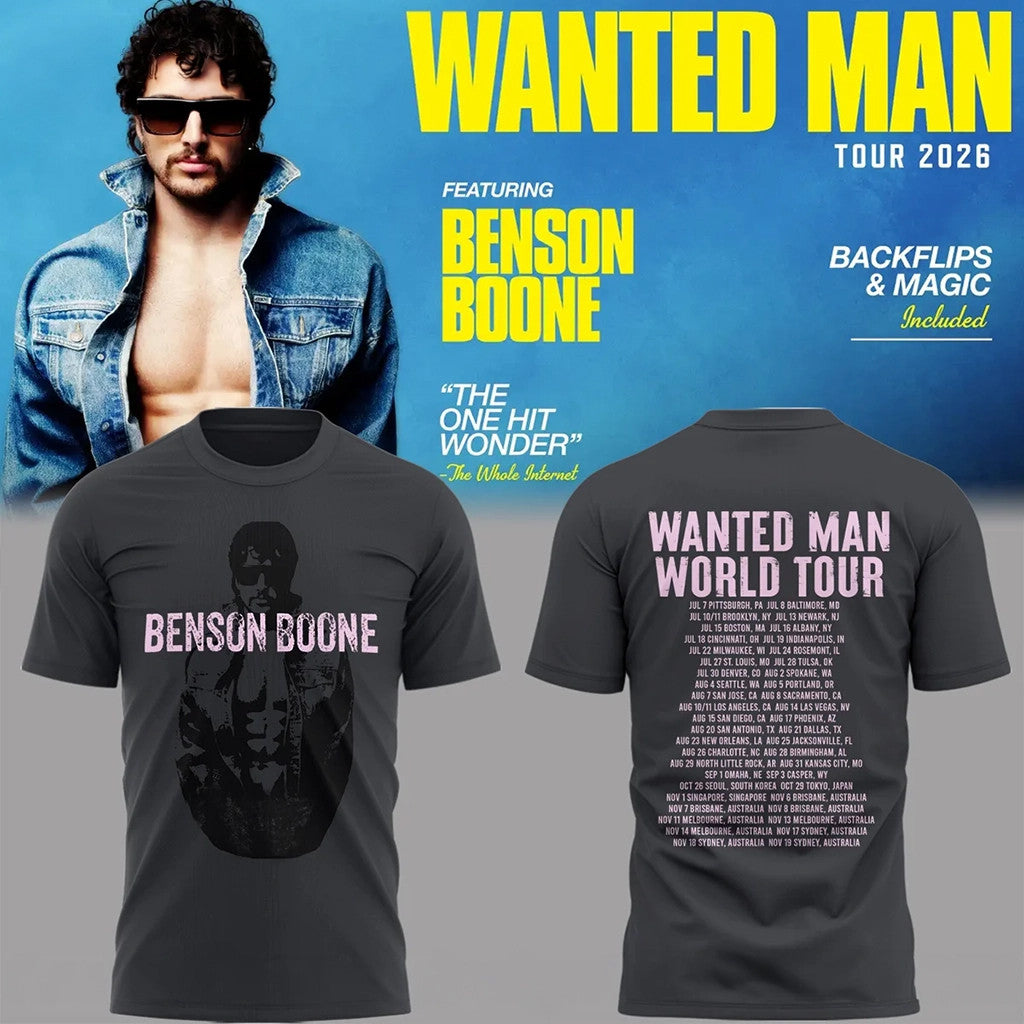 Benson Boone Tour Merch 2026 Wanted Man Tour T-Shirt Music Fan Shirt Gift For Brothers - Merchluma