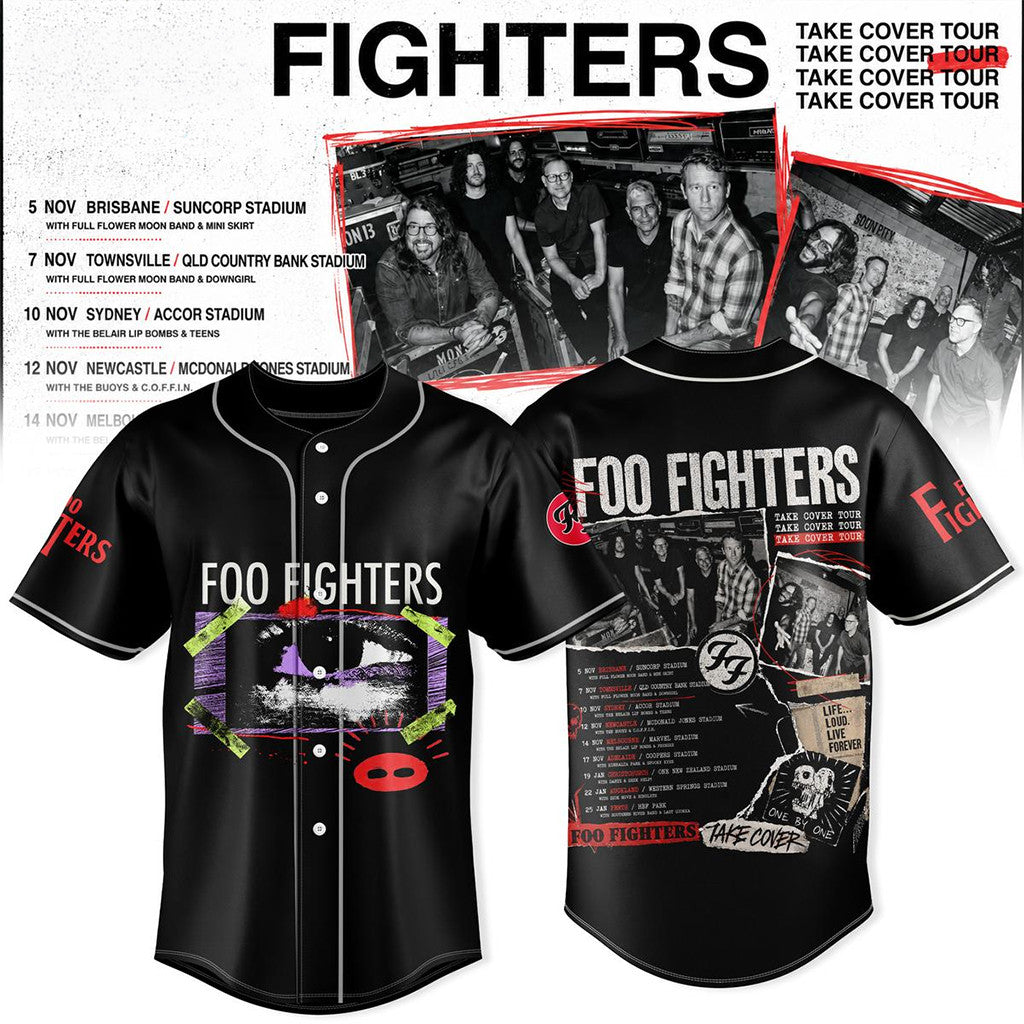 Foo Fighters 2026 Take Cover AU NZ Tour Baseball Jersey Foo Fighters Merch Rock Fan Gifts - Merchluma
