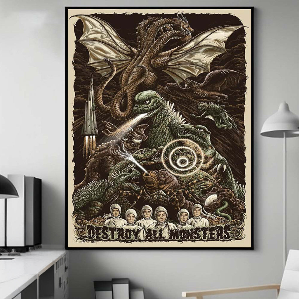 Godzilla Merch Destroy All Monsters Kaiju Battle Movie Poster Retro Gifts For Fans - Merchluma