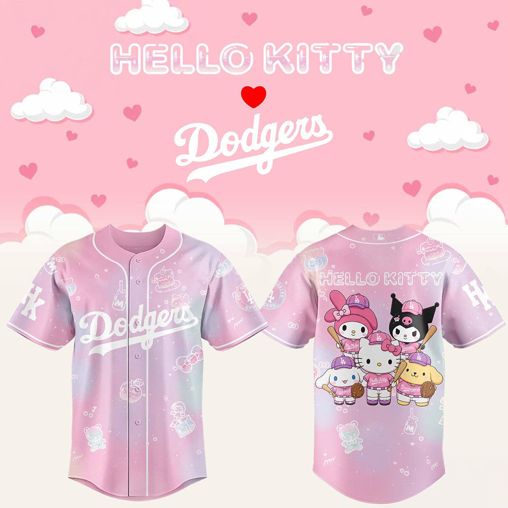 Los Angeles Dodgers X Hello Kitty Theme Nights Baseball Jersey Dodgers Merch Cute Gift Ideas - Merchluma