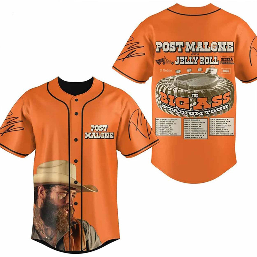 Jelly Roll X Post Malone Retro Baseball Jersey The Big Ass Tour Merch 2026 Music Lover Gifts - Merchluma