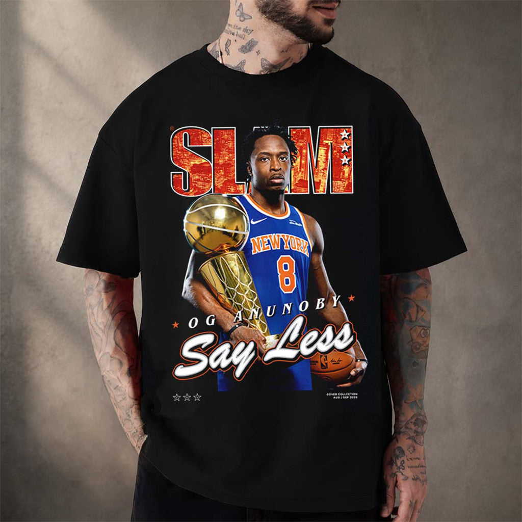 New York Knicks Merch OG Anunoby Say Less New York Knicks Champion T-Shirt Best Gifts For Fans - Merchluma