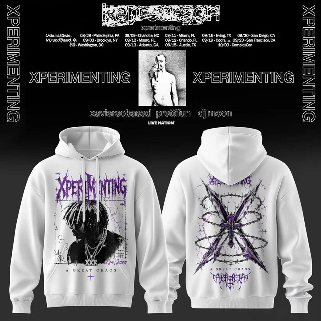 Ken Carson Xperimenting Hoodie White A Great Chaos Hoodie Ken Carson Tour Merch 2026 - Merchluma