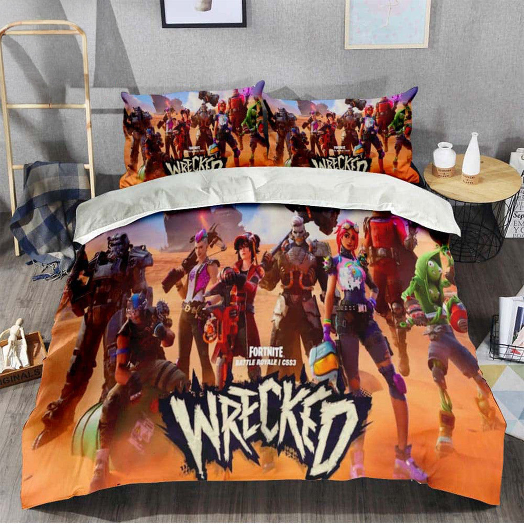 Fortnite Battle Royale Wrecked Bedding Set Wrecked Merch Gifts For Brother Who Has Everything - Merchluma