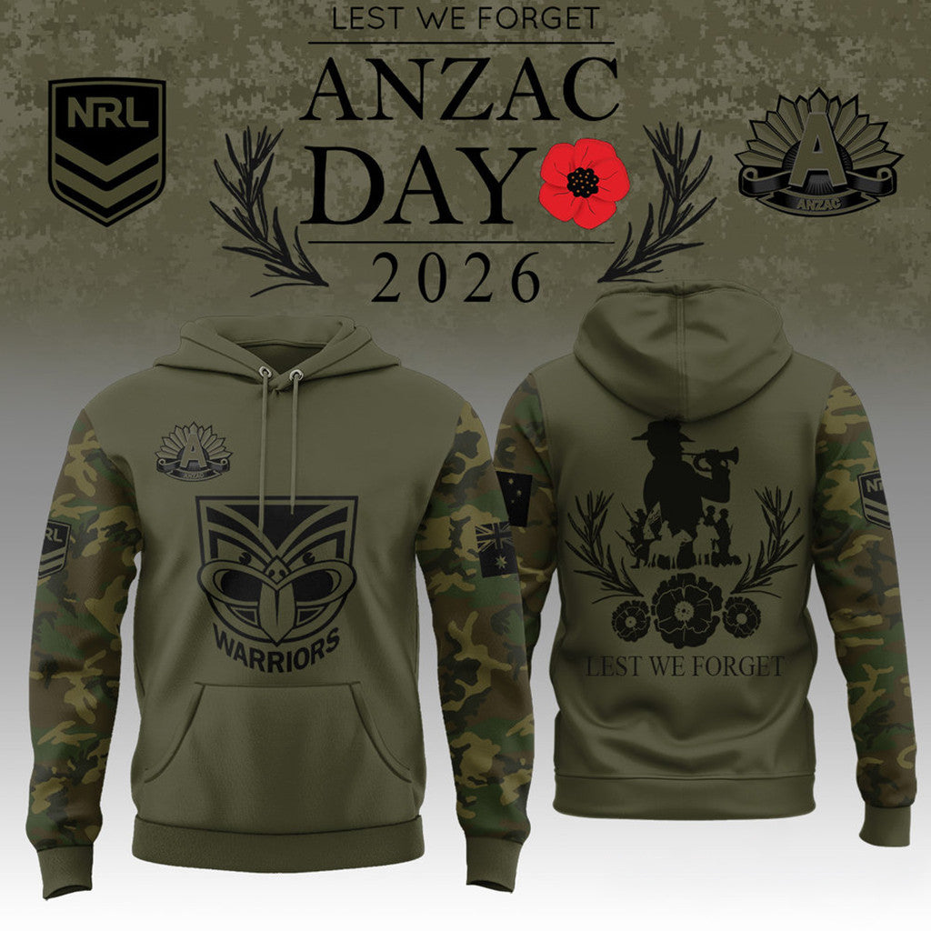 New Zealand Warriors Anzac Day 2026 Hoodie Lest We Forget Hoodie NZ Warriors Merch Veteran Gift - Merchluma