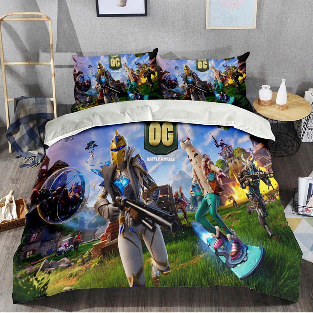 Fortnite OG Battle Royal Survival Battleground Bedding Set Cartoon Game Merch Present - Merchluma