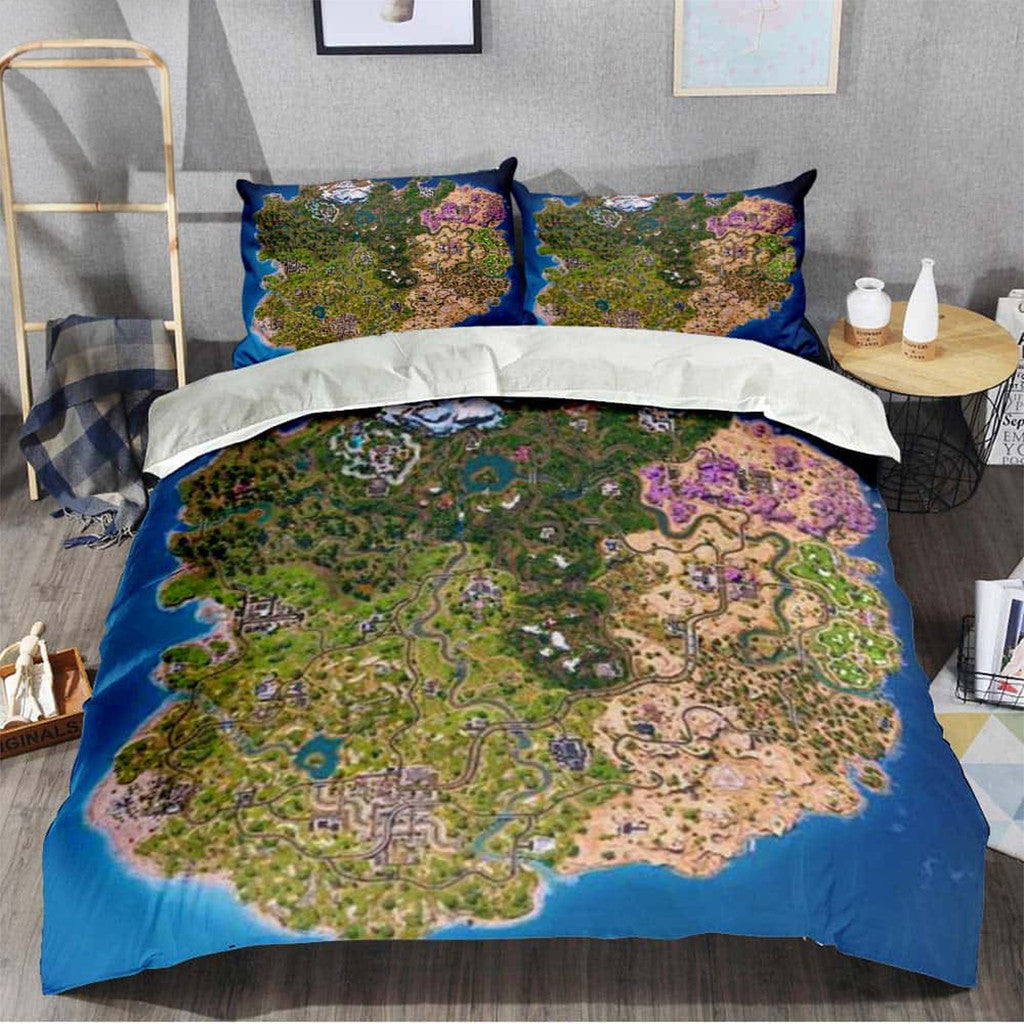Fortnite The Chapter 7 Map Bedding Set Fortnite Cartoon Game Merch Retro Gifts For Fans - Merchluma