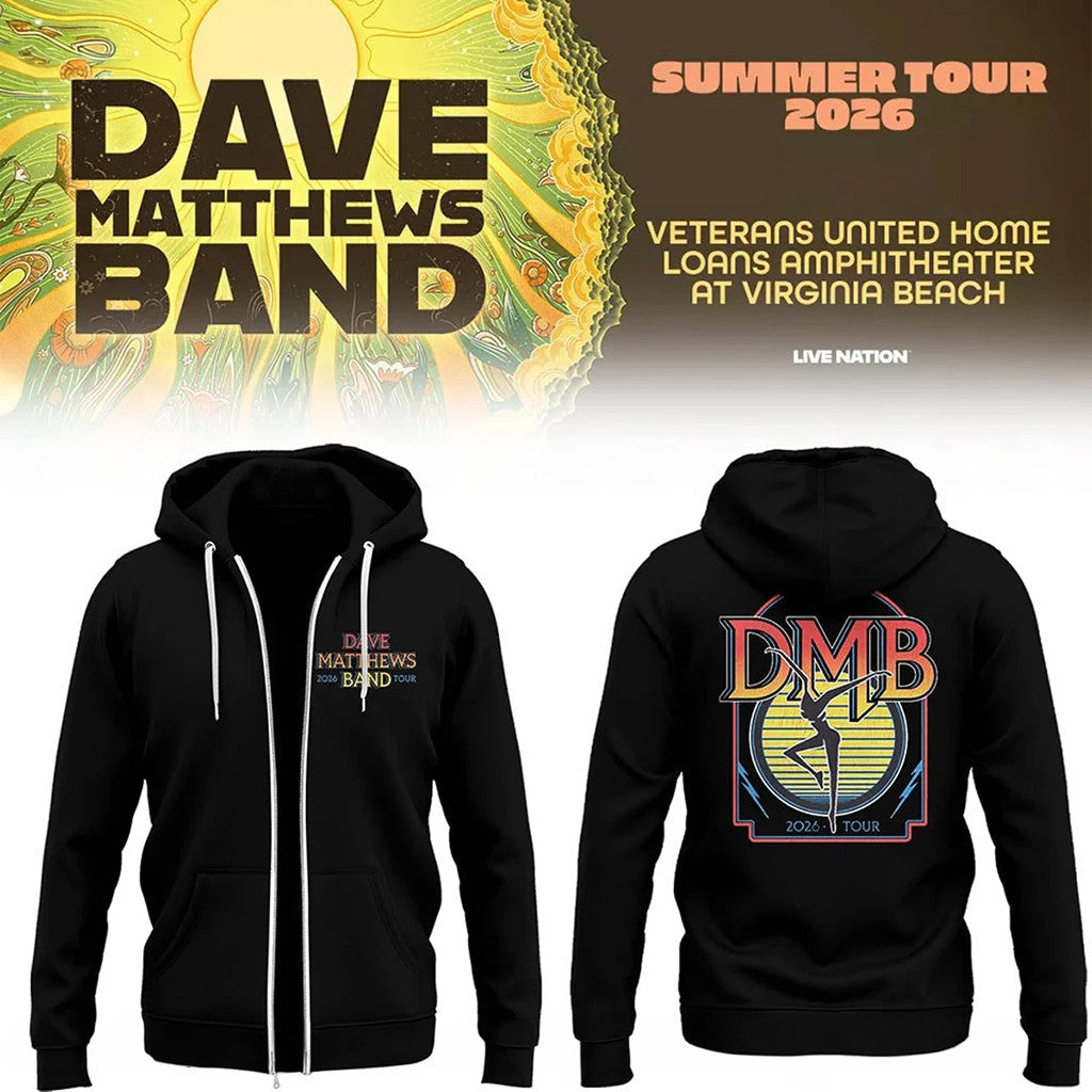 Dave Matthews Band Summer Tour 2026 Black Zip Hoodie DMB Merch Present For Rock Lovers - Merchluma