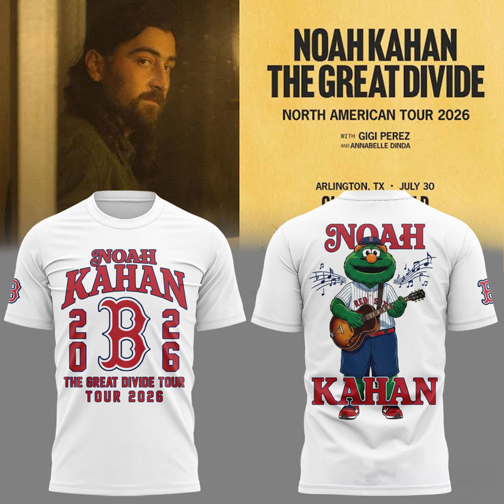 Noah Kahan X Boston Red Sox The Great Divide Tour 2026 T-Shirt Noah Kahan Concert Merch White - Merchluma
