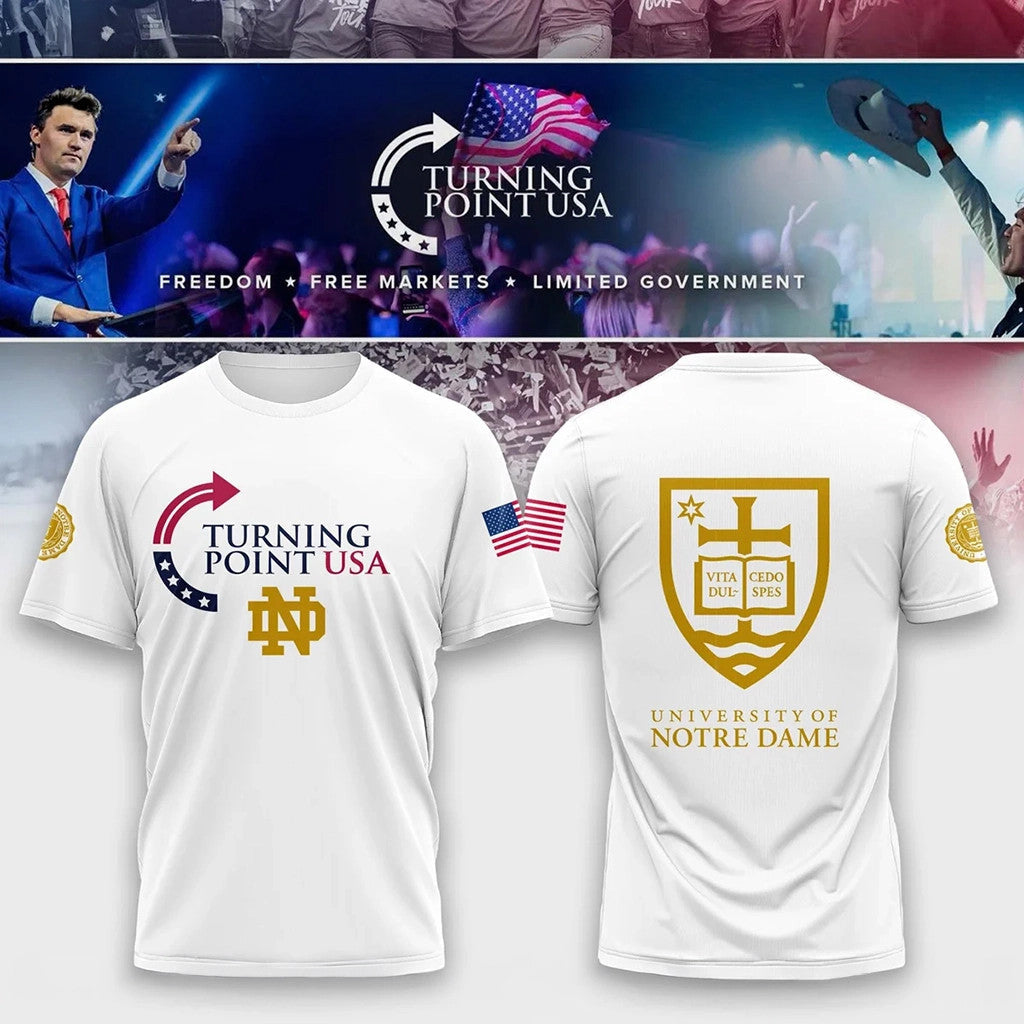 Notre Dame Campus Freedom X Turning Point USA White Shirt Turning Point Merch Gift For Dad - Merchluma