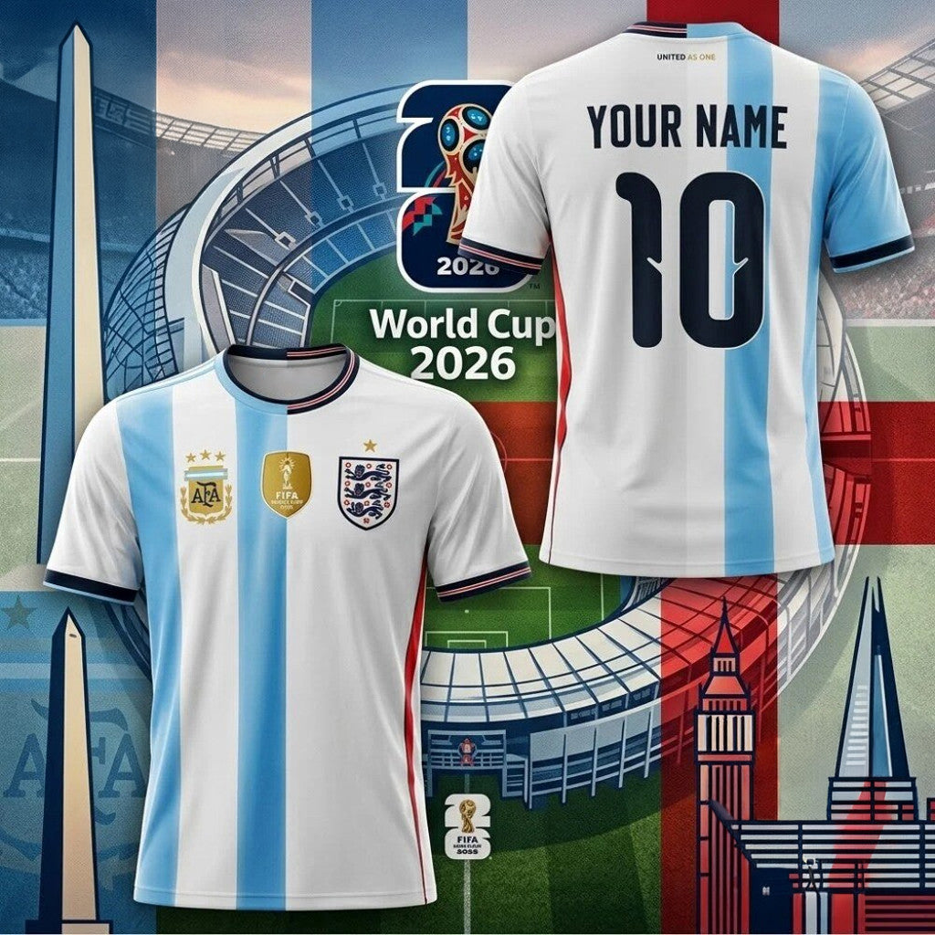 Personalized Argentina V England Merch FIFA World Cup 2026 T-Shirt Useful Gift For Husband - Merchluma
