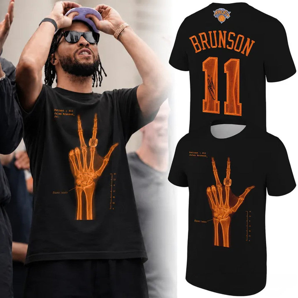 New York Knicks Jalen Brunson 11 Signatures Print X Ray Black T-Shirt NY Knicks Merch Fan Gifts - Merchluma