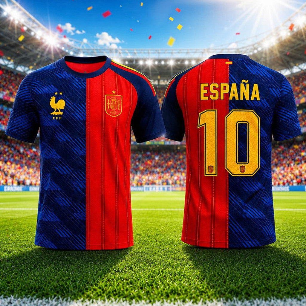 France X Spain Merch FIFA World Cup 2026 Mashup T-Shirt Present For Husband - Merchluma