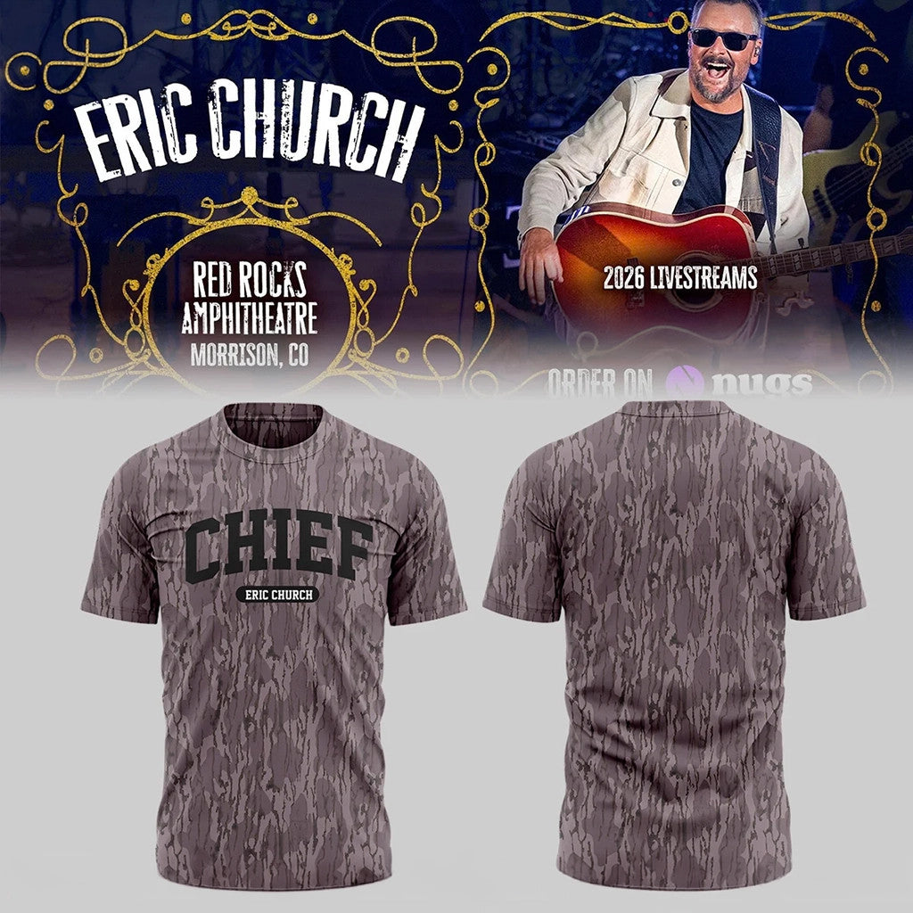 Eric Church Live At Red Rocks Amphitheatre T-Shirt 2026 Chief Camo Shirt Eric Church Tour Merch - Merchluma