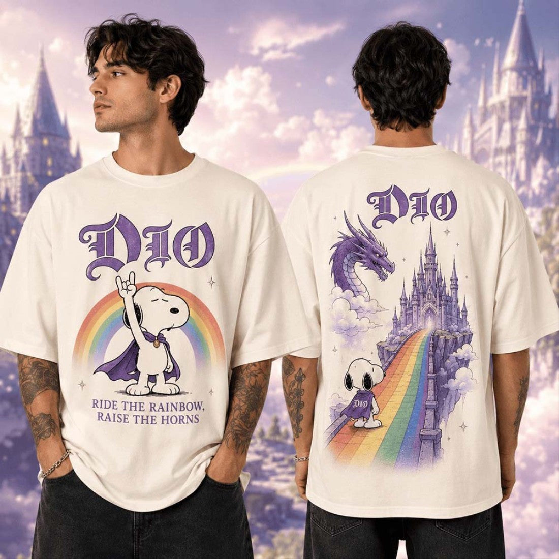 Snoopy X DIO Ride The Rainbow Raise The Horns T-Shirt DIO Pride Month Merch Fan Gift - Merchluma