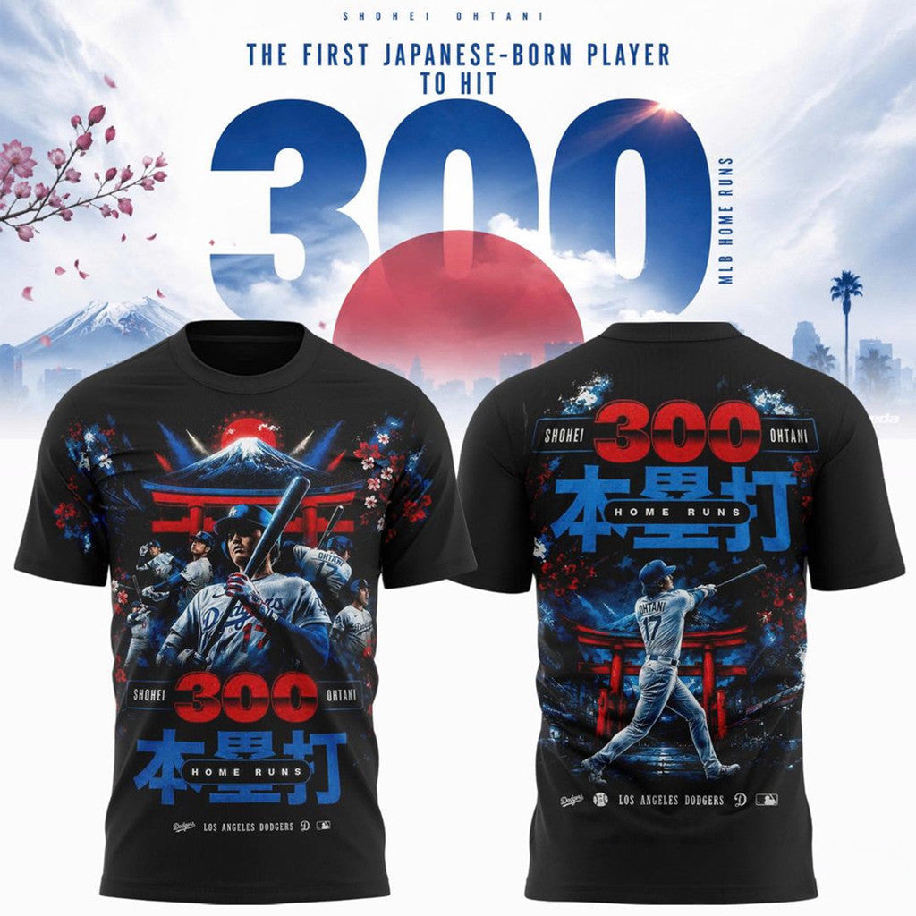 Shohei Ohtani LA Dodgers First Japanese Player To Hit 300 Home Runs T-Shirt Baseball Fan Gear - Merchluma