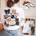 Denver Broncos Merch Denver Broncos Floral Bow Football Patch T-Shirt Gift For Mom - Merchluma