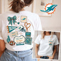 Miami Dolphins Merch Dolphins Floral Bow Football Patch T-Shirt Best Gifts For Her - Merchluma