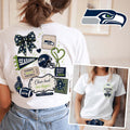 Seattle Seahawks Merch Seattle Seahawks Floral Bow Football Patch T-Shirt Gift For Her - Merchluma