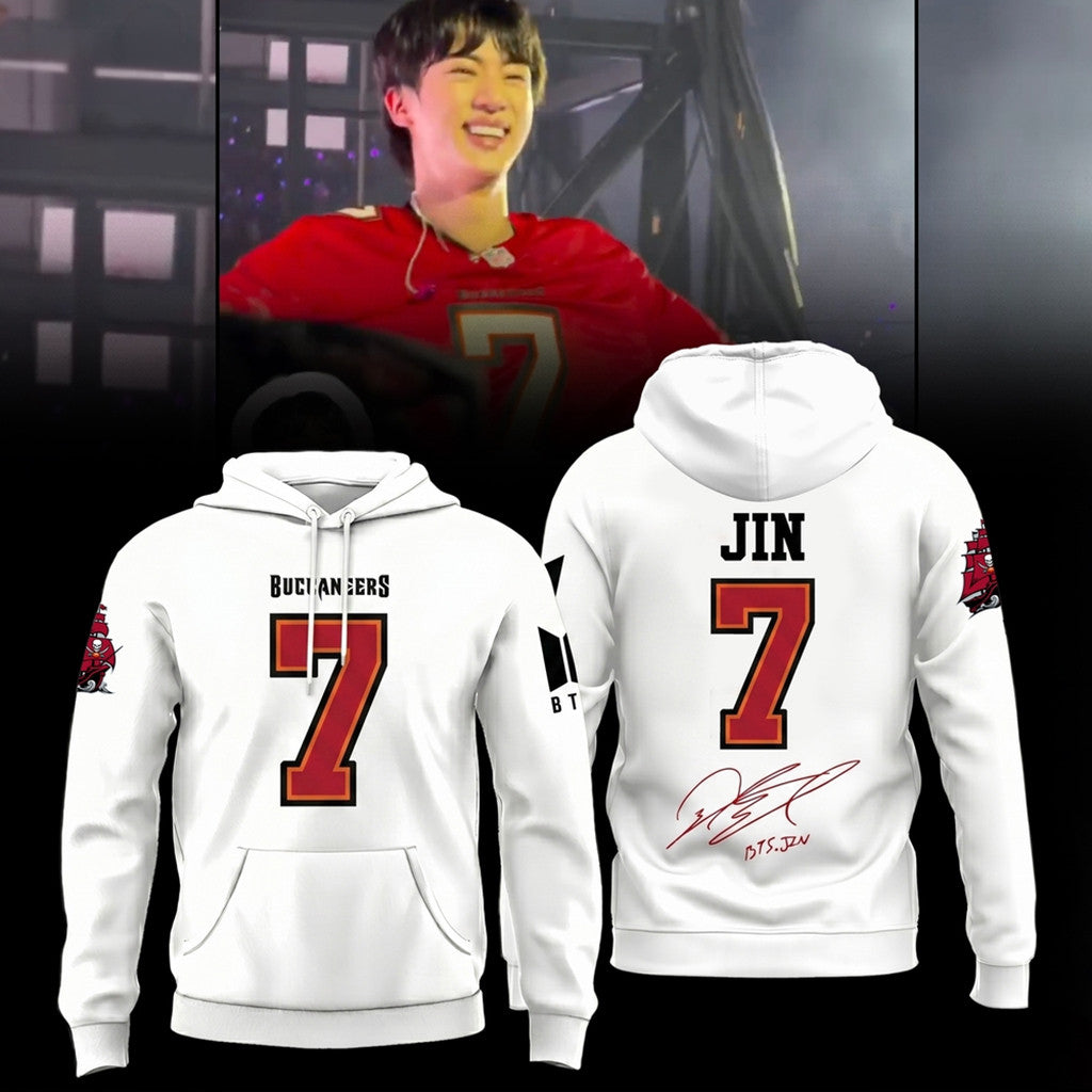 Tampa Bay Buccaneers X BTS Jin Hoodie 2026 BTS World Tour Arirang Merch Signed Gift For Fans - Merchluma