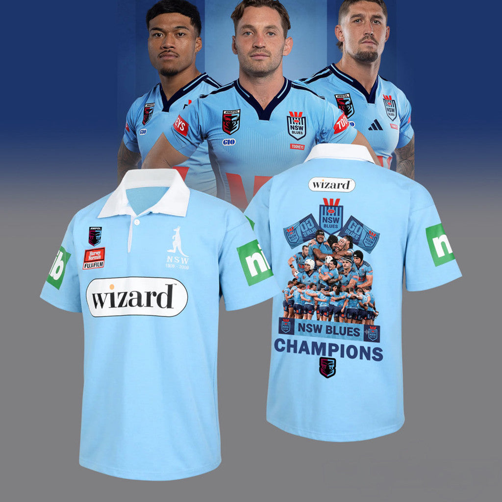 New South Wales Blues 2026 State Of Origin Champions Rugby Polo Shirt NSW Blues Merch Fan Gifts - Merchluma