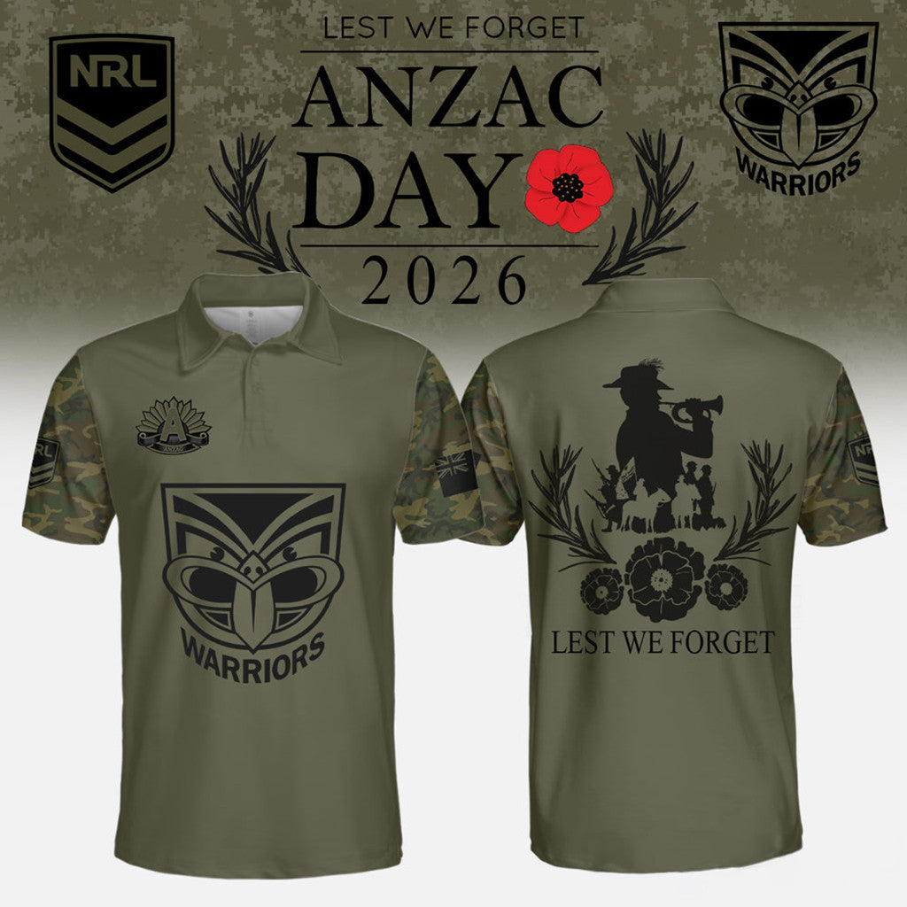 New Zealand Warriors Anzac Day 2026 Polo Shirt Lest We Forget Shirts NZ Warriors Merch - Merchluma