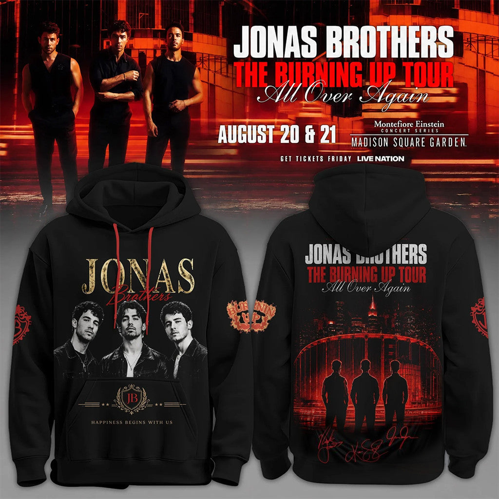 Jonas Brothers The Burning Up Tour All Over Again 2026 Hoodie Jonas Brothers Merch Fan Gifts - Merchluma