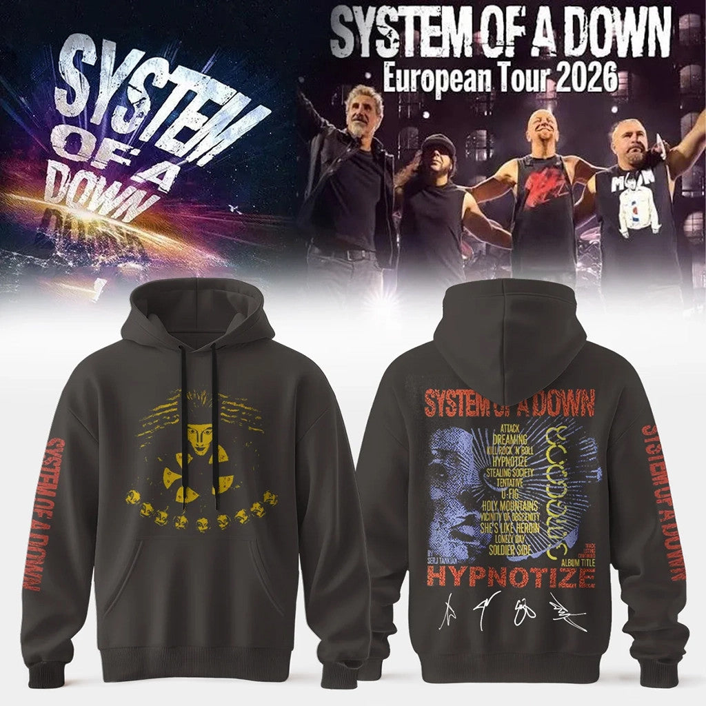System Of A Down Europe UK Stadium Tour 2026 Signature Hoodie Hypnotize Hoodie SOAD Merch - Merchluma