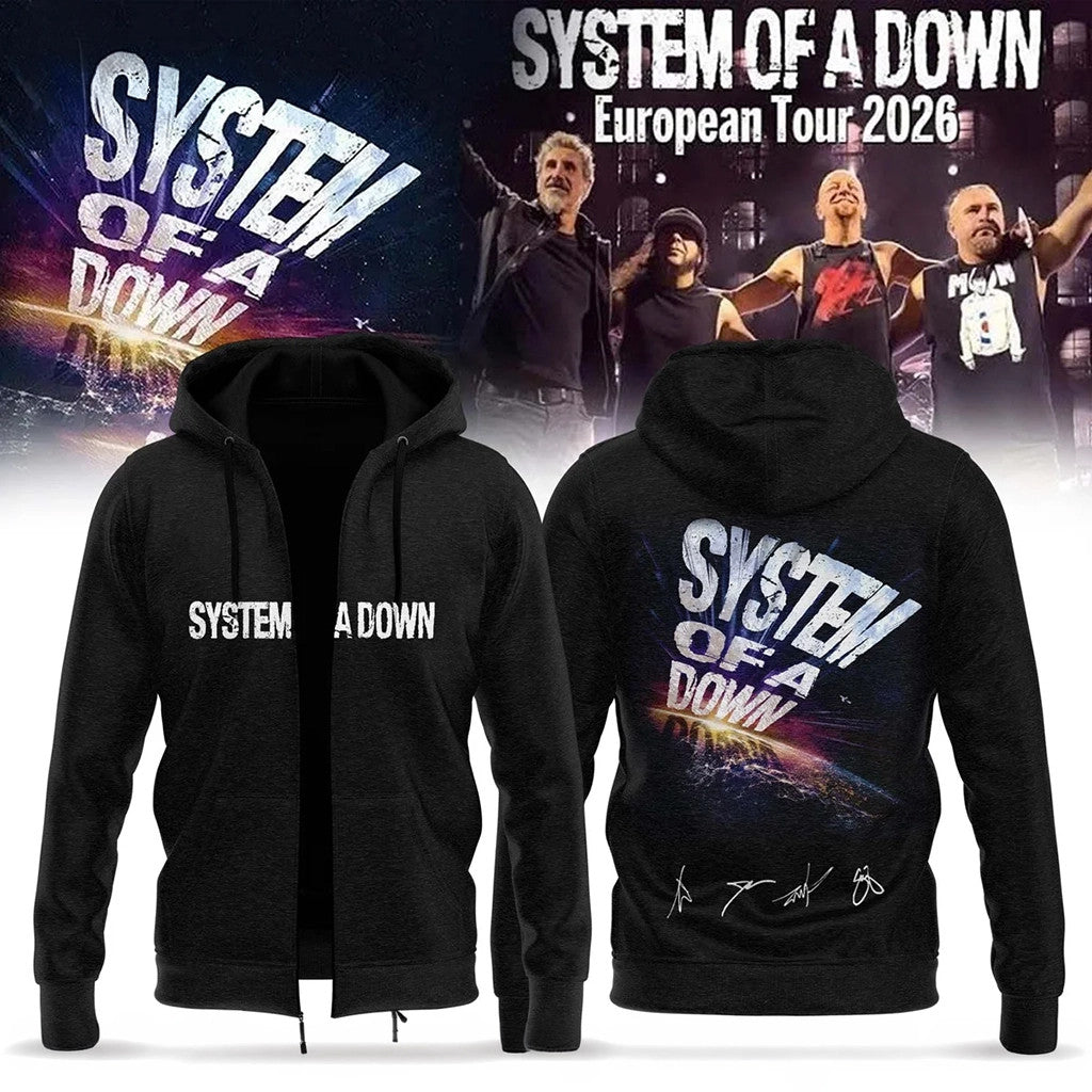 SOAD Merch 2026 System Of A Down Europe UK Stadium Tour Signed Zip Hoodie Best Gift For Fans - Merchluma