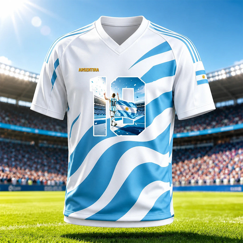 Argentina National Football Team Lionel Messi Number 10 World Cup Celebration Jersey Fan Gear - Merchluma