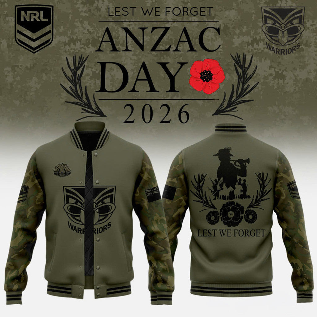 New Zealand Warriors Anzac Day 2026 Bomber Jacket NZ Warriors Merch Rugby Fan Gifts For Him - Merchluma