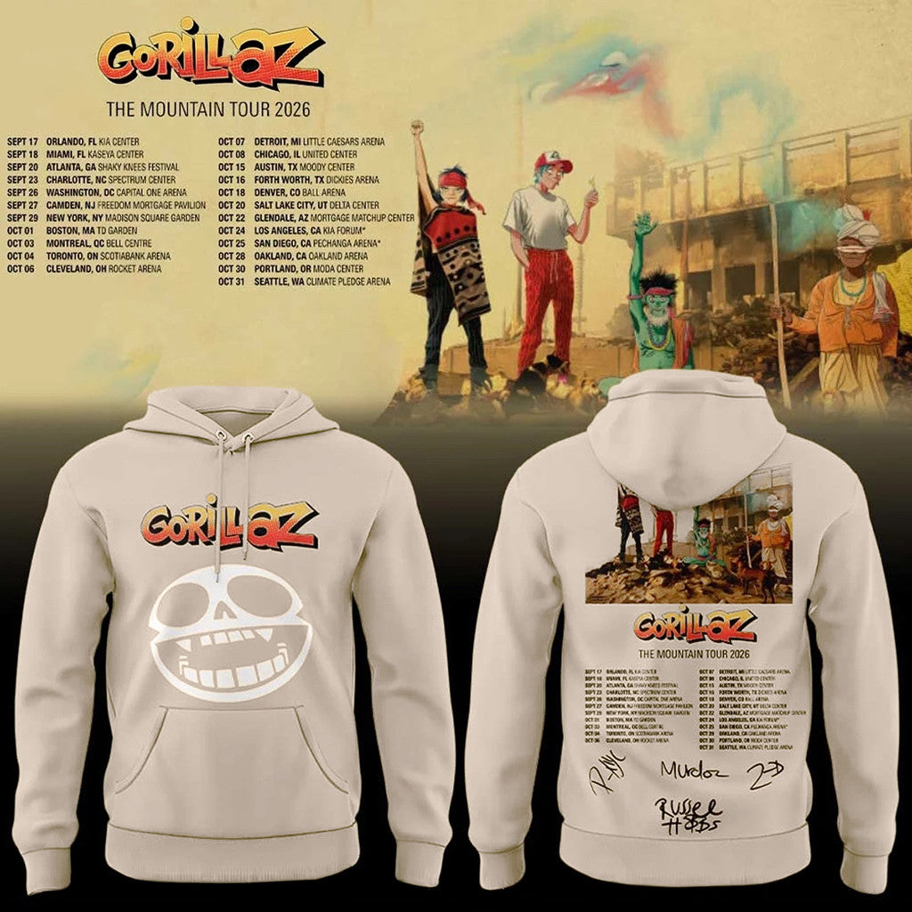 Gorillaz The Mountain Tour 2026 Signature Hoodie Gorillaz Tour Merch Gifts For Band Fans - Merchluma