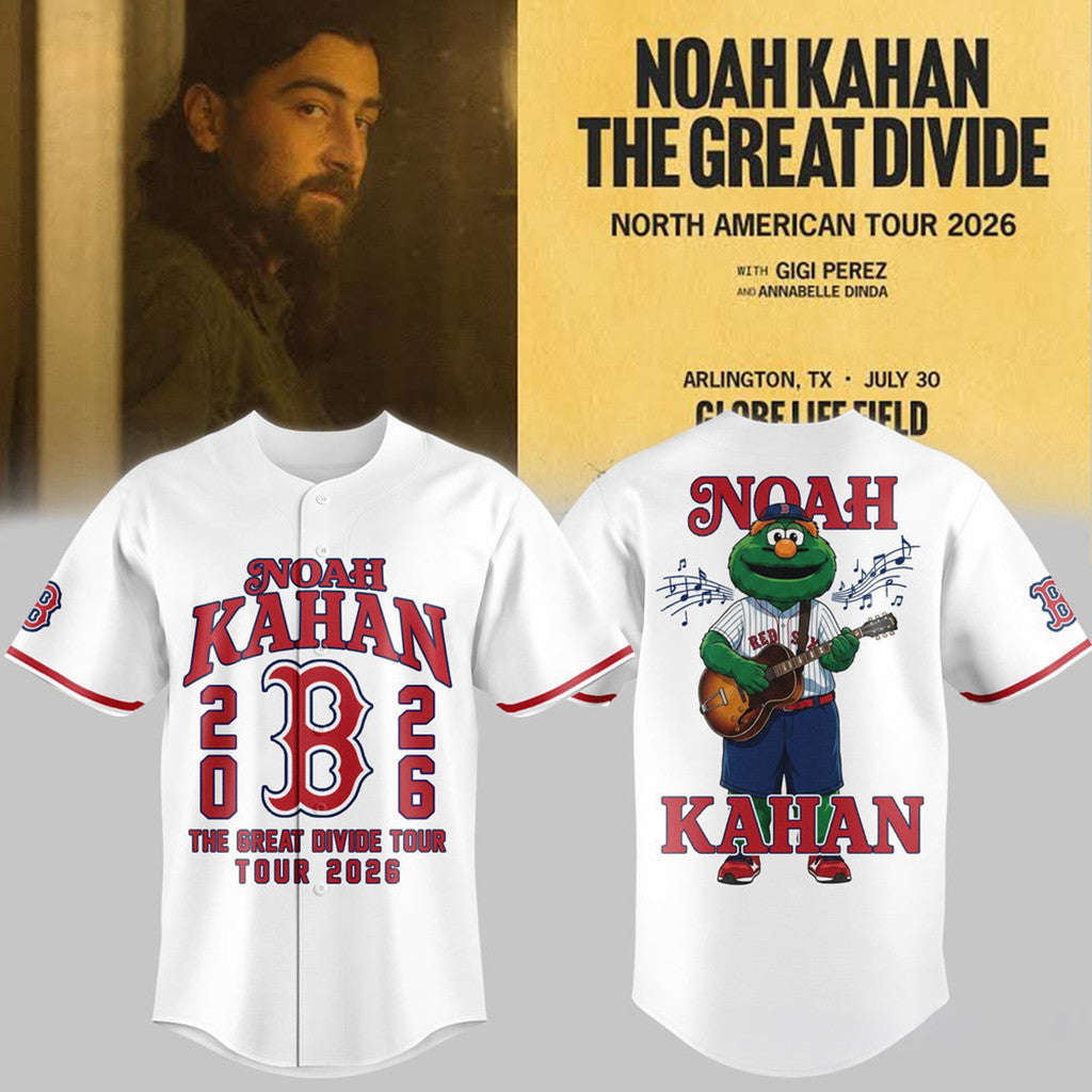 Noah Kahan X Boston Red Sox The Great Divide Tour 2026 White Jersey Noah Kahan Concert Merch - Merchluma