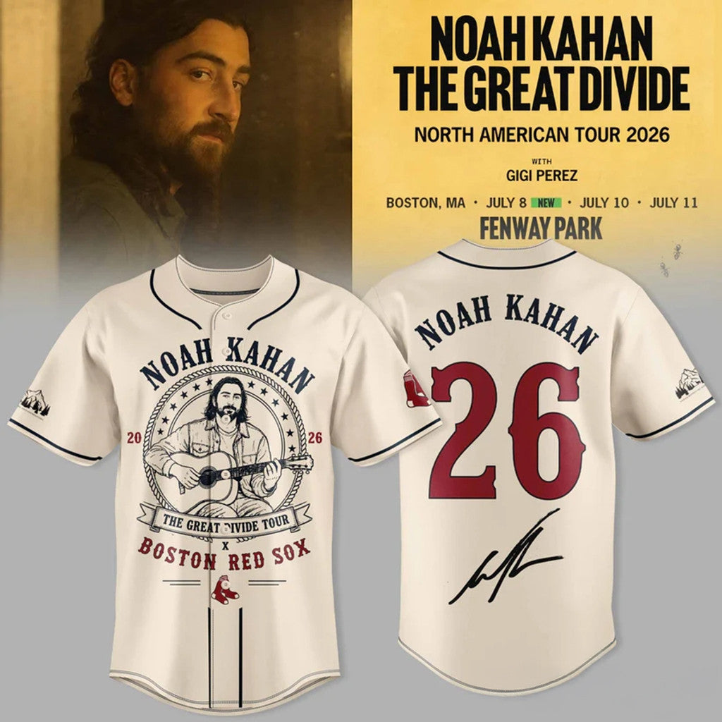 Noah Kahan X Boston Red Sox The Great Divide Tour 2026 Signature Jersey Noah Kahan Tour Merch - Merchluma