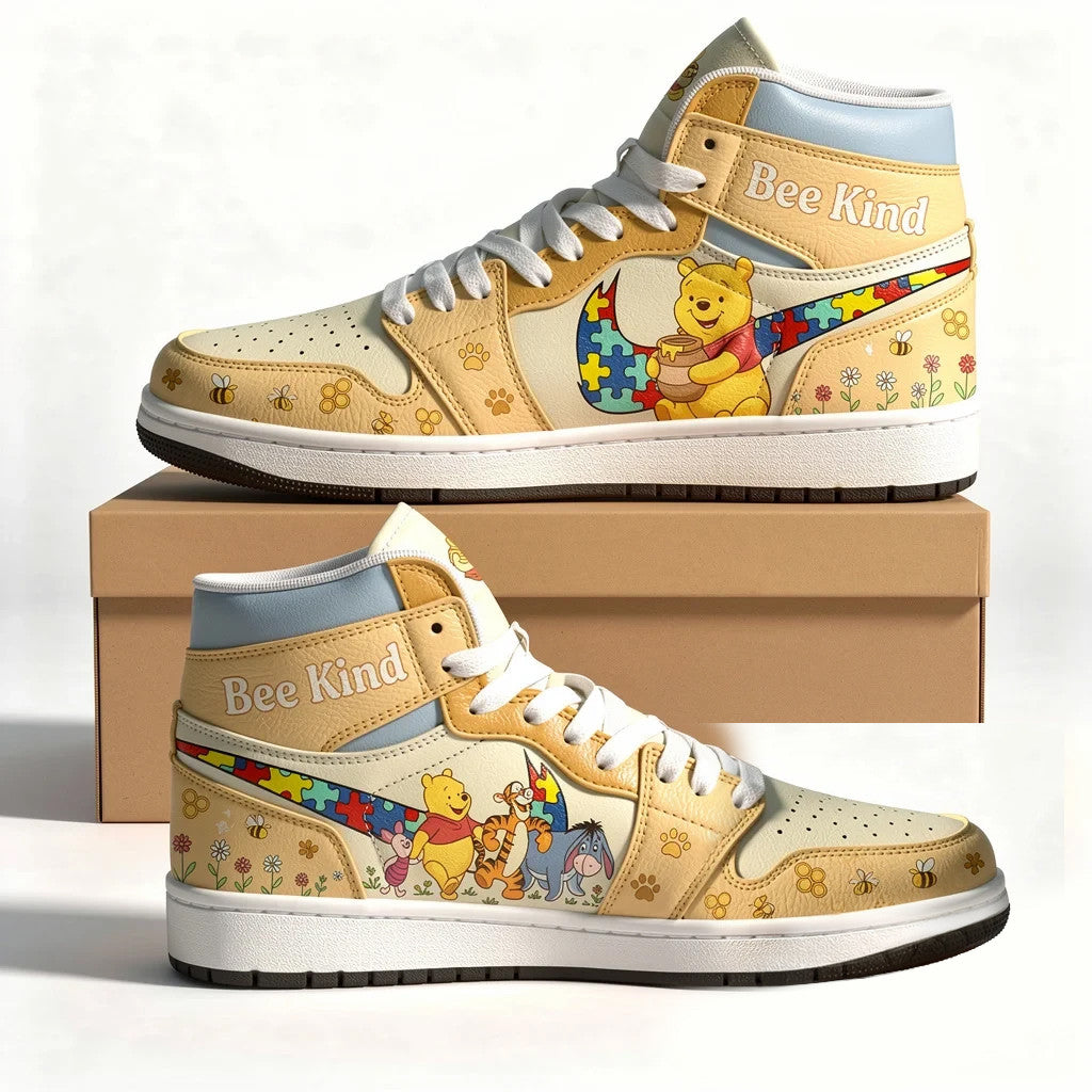 Winnie The Pooh And Friends Bee Kind Autism Awareness High Top Sneakers Gifts For Autistic - Merchluma
