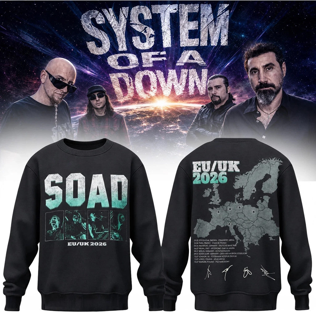 System Of A Down Merch 2026 SOAD Europe UK Stadium Tour 2026 Sweatshirt Music Gift For Guys - Merchluma