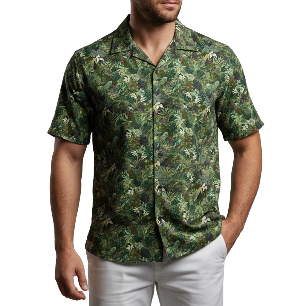 Tropical Jungle Green Hawaiian Shirt Dense Foliage Print Aloha Shirt Special Gift For Dad - Merchluma