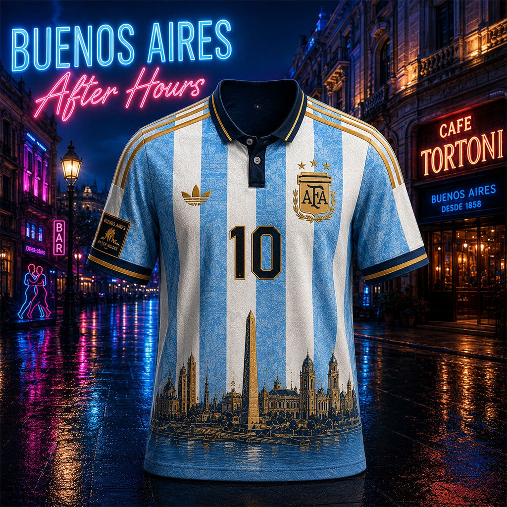Argentina National Football Team Buenos Aires Skyline After Hours Football Jersey Messi Merch - Merchluma