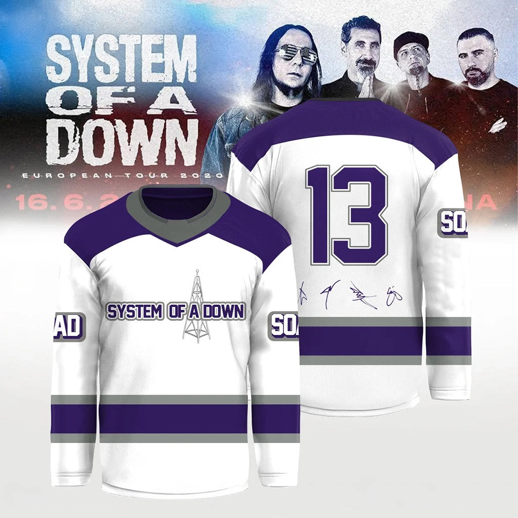 SOAD Merch 2026 System Of A Down Europe Tour Signed Hockey Jersey Gifts For Heavy Band Fans - Merchluma