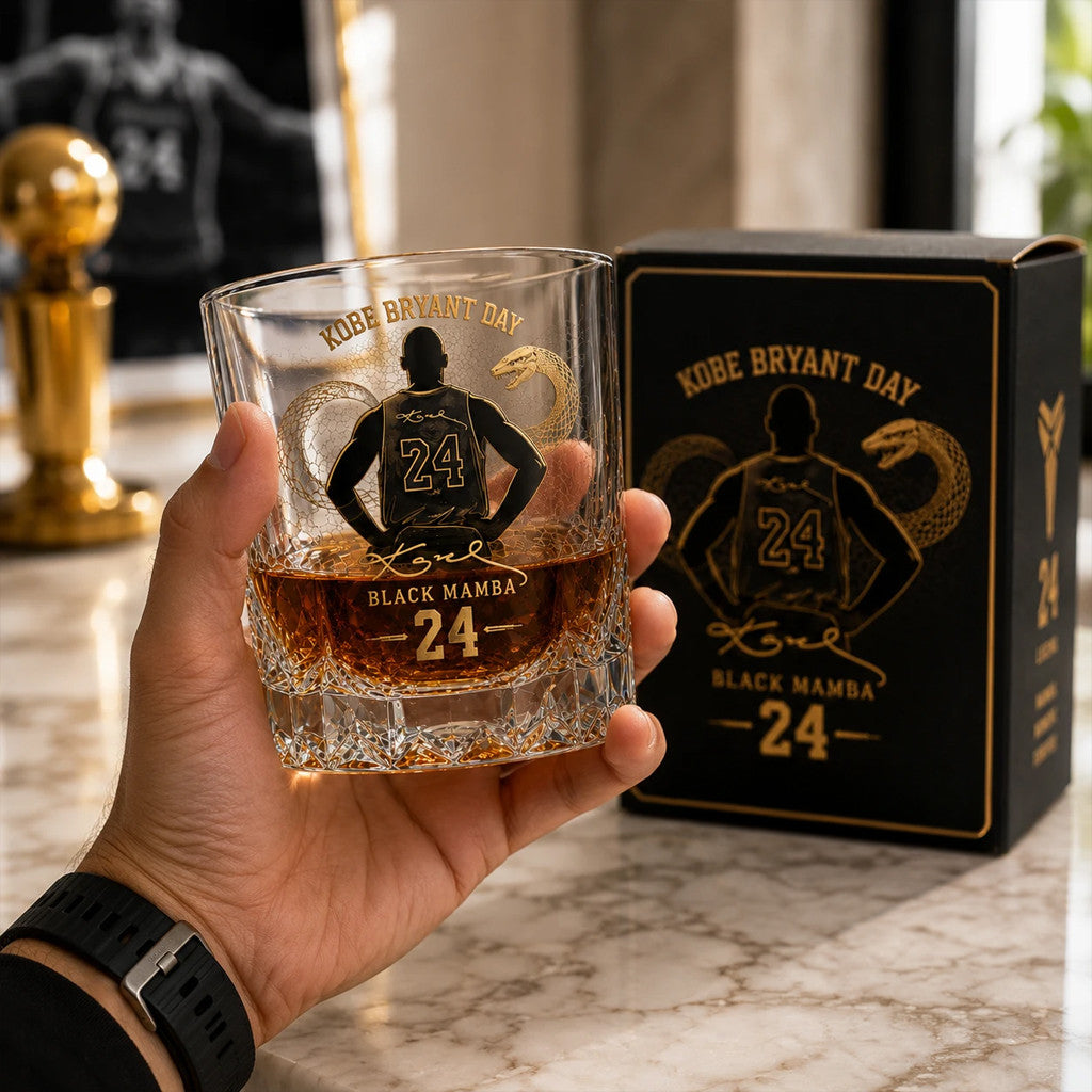 Kobe Bryant Merch 2026 Kobe Bryant Day Black Mamba 24 Whiskey Glass Basketball Fan Gifts - Merchluma