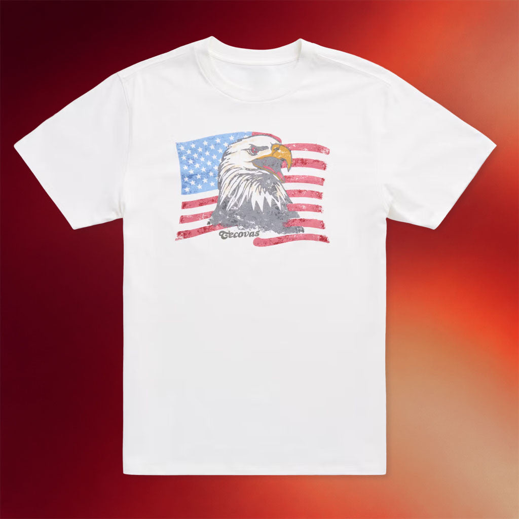 Tecovas Merch 2026 Eagle And Flag T-Shirt White Patriotic Shirt Special Gift For Dad - Merchluma