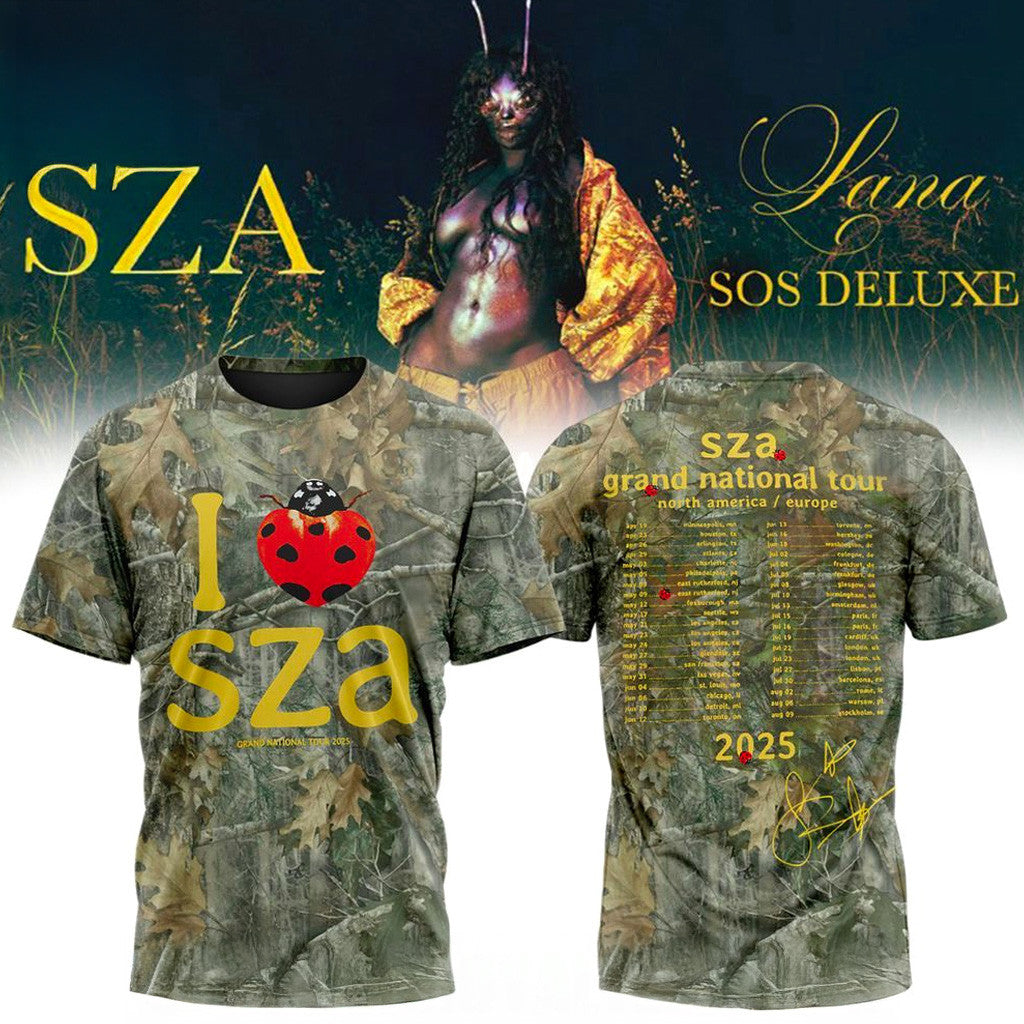 SZA Merch SOS Deluxe Lana Grand National Tour 2025 Camo T-Shirt Gifts For Music Fans - Merchluma