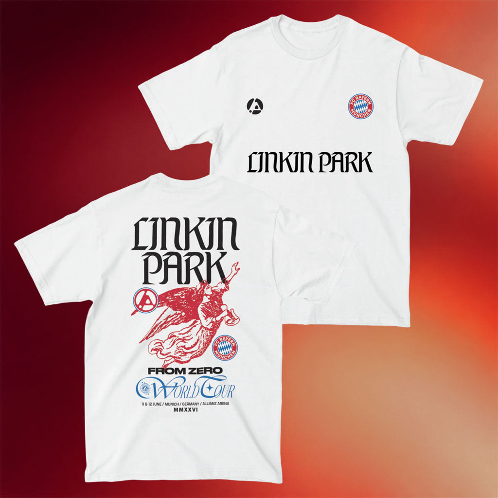 Linkin Park Merch 2026 LP X FC Bayern Munchen White Shirt From Zero World Tour Merch 2026 - Merchluma