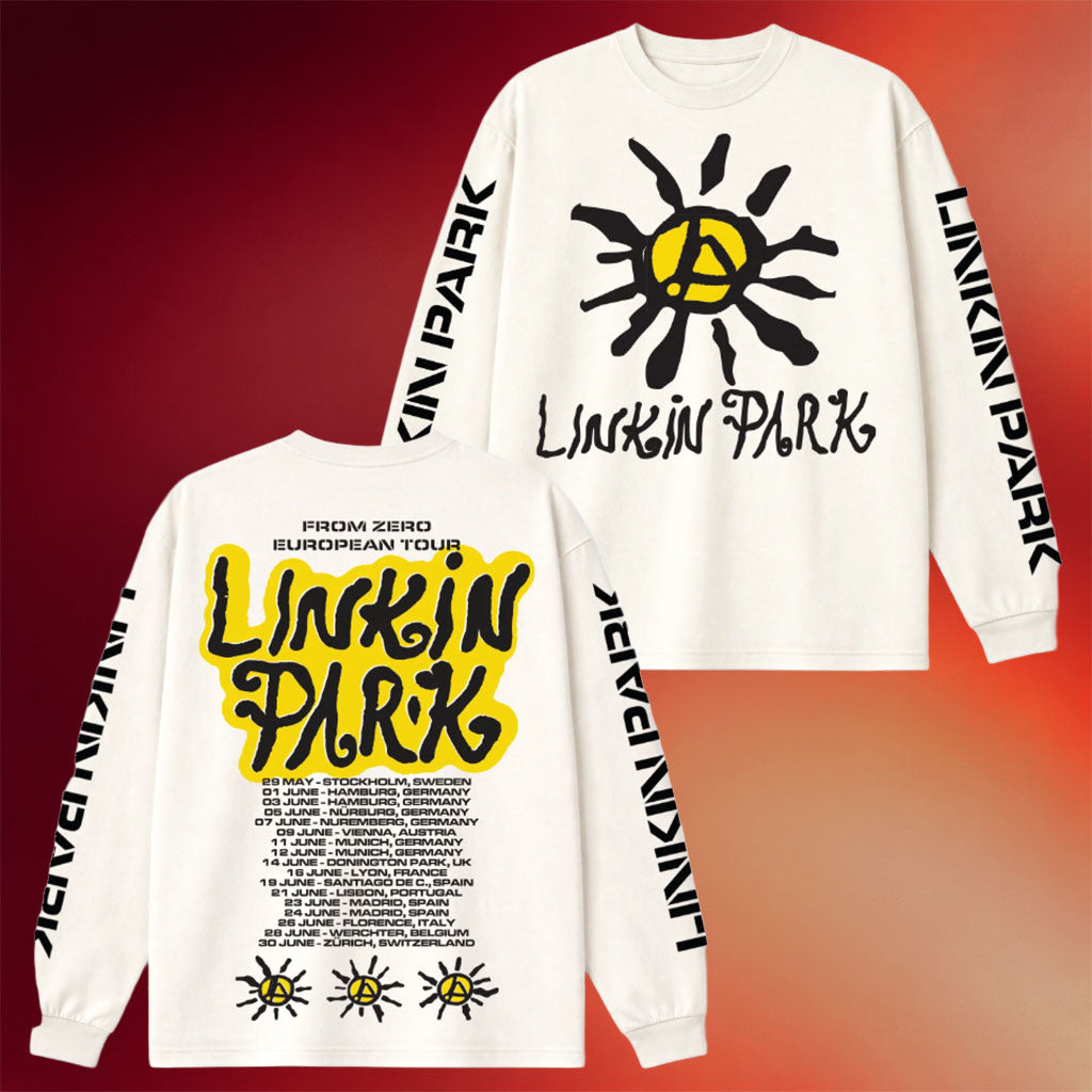 Linkin Park Merch 2026 LP X DEUS Sun White Long Sleeve Shirt From Zero World Tour Merch - Merchluma