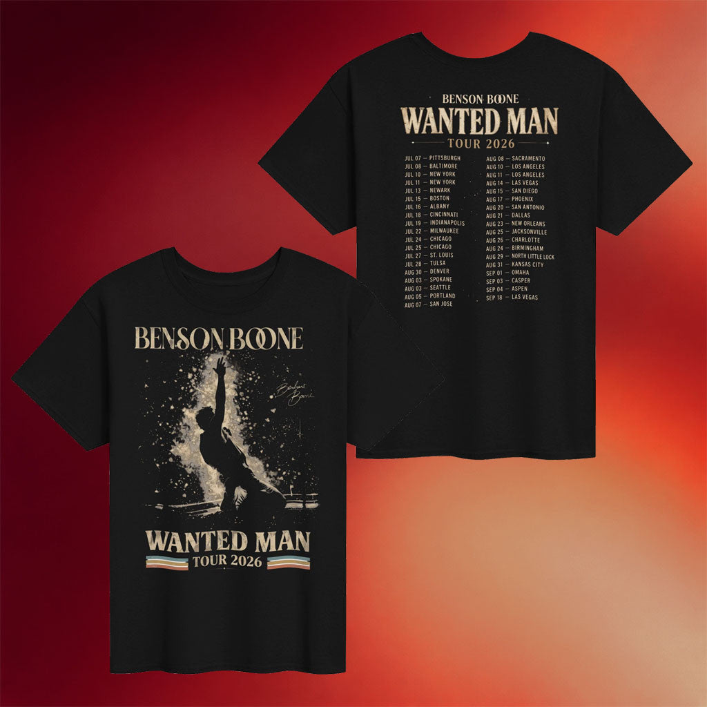 Benson Boone Merch 2026 Benson Boone Wanted Man Tour 2026 T-Shirt Benson Boone Tour Merch Black - Merchluma