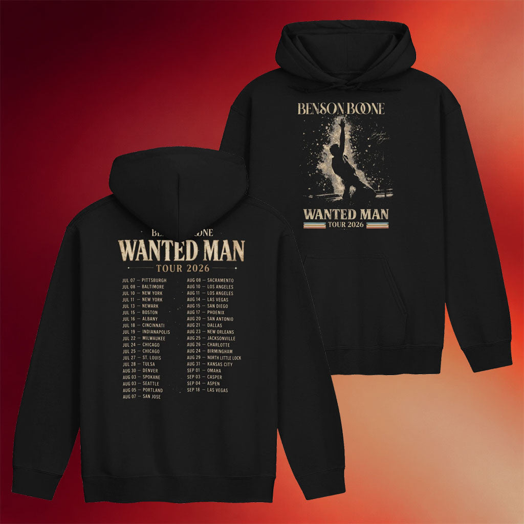 Benson Boone Merch 2026 Benson Boone Wanted Man Tour 2026 Hoodie Benson Boone Tour Merch Black - Merchluma
