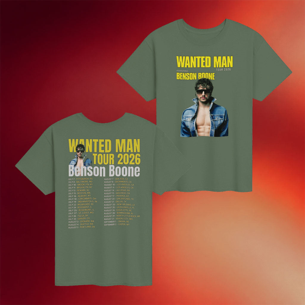 Benson Boone Merch 2026 Wanted Man Featuring Benson Boone Tour T-Shirt Present For Music Lovers - Merchluma