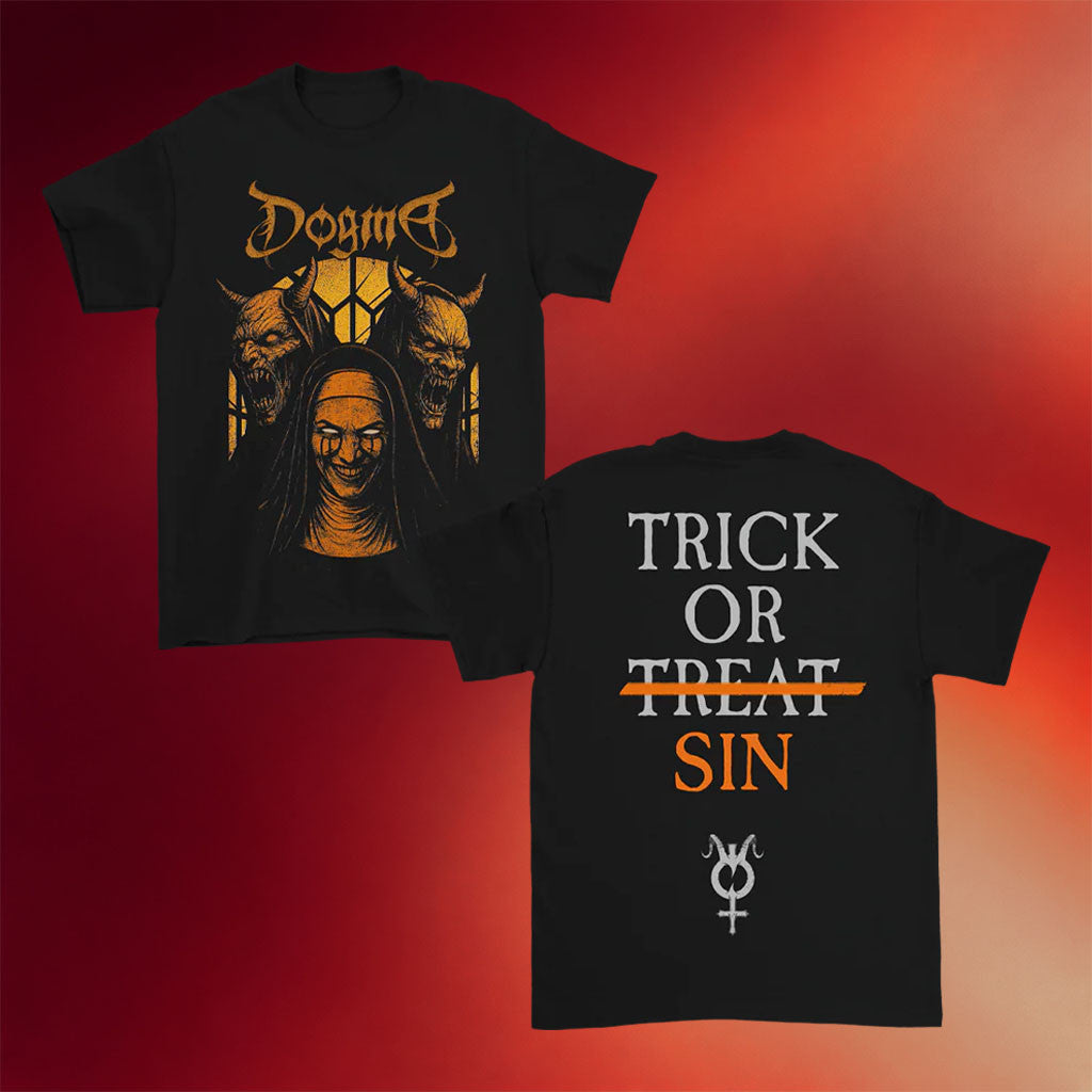 Dogma Merch 2026 Halloween T-Shirt Black Trick Or Sin Shirt Present For Band Fans - Merchluma